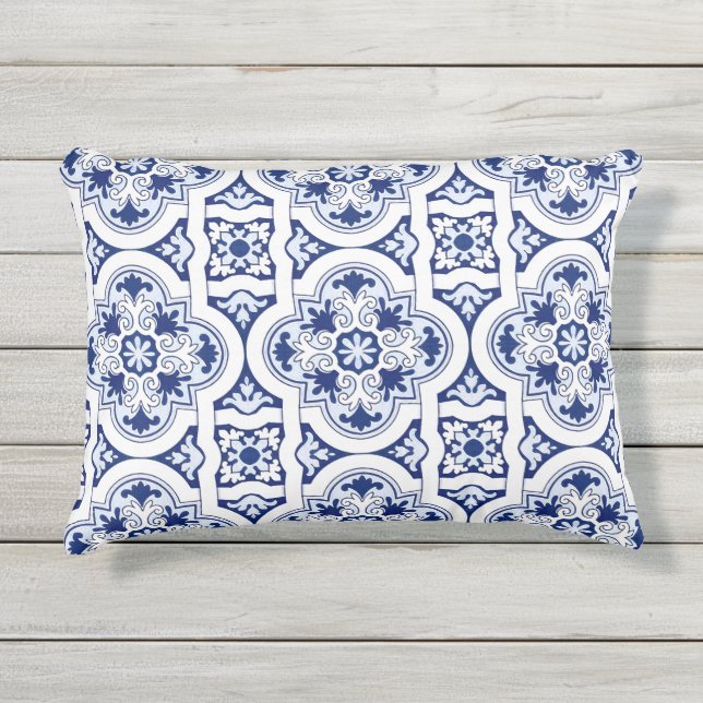 Portuguese blue tile outdoor pillow (Front)
