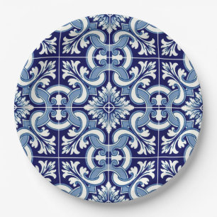 Portuguese blue tile paper plates