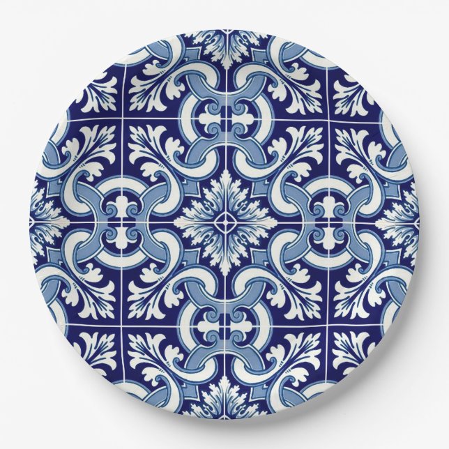 Portuguese blue tile paper plates (Front)