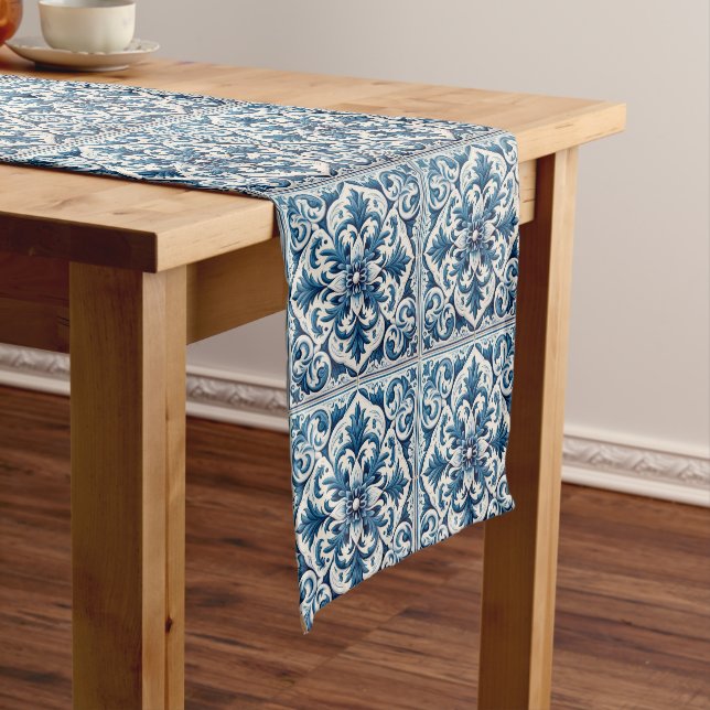 Portuguese blue tile short table runner (In Situ)