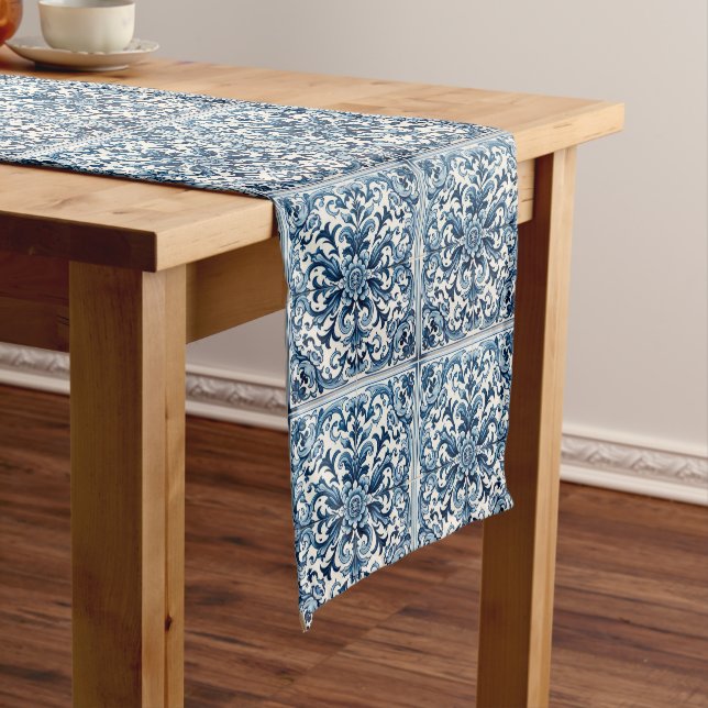 Portuguese blue tile short table runner (In Situ)