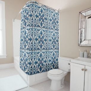 Portuguese blue tile shower curtain