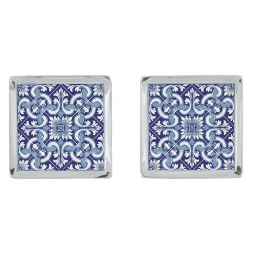 Portuguese blue tile silver cufflinks