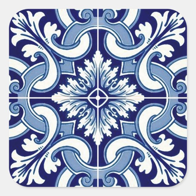 Portuguese blue tile square sticker (Front)