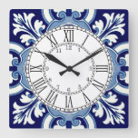 Portuguese Blue Tile Square Wall Clock at Zazzle