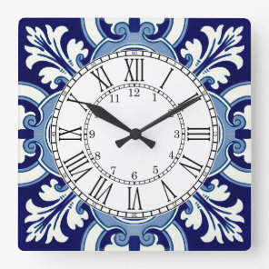 Portuguese blue tile square wall clock