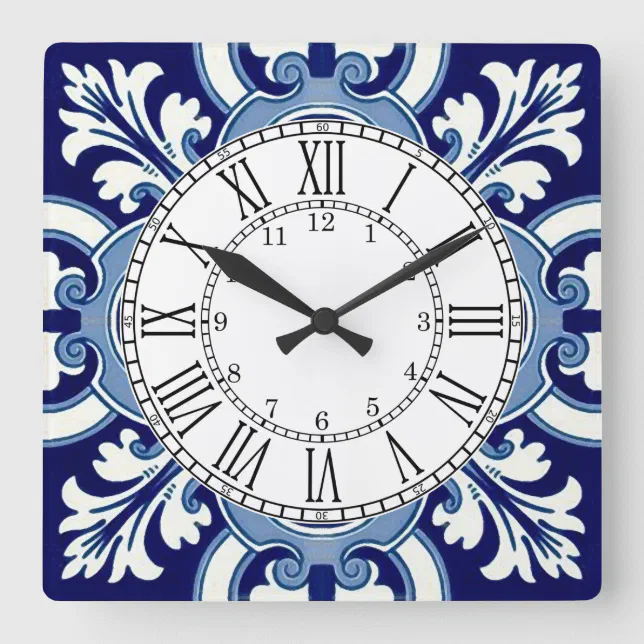Portuguese blue tile square wall clock Zazzle