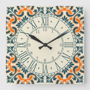 Portuguese blue tile square wall clock