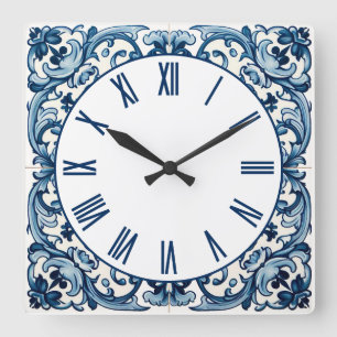 Portuguese blue tile square wall clock