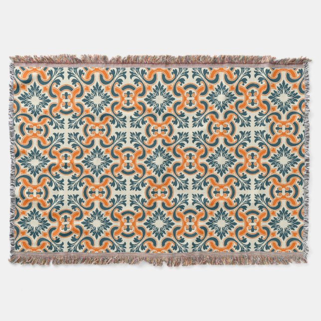 Portuguese blue tile throw blanket (Front)