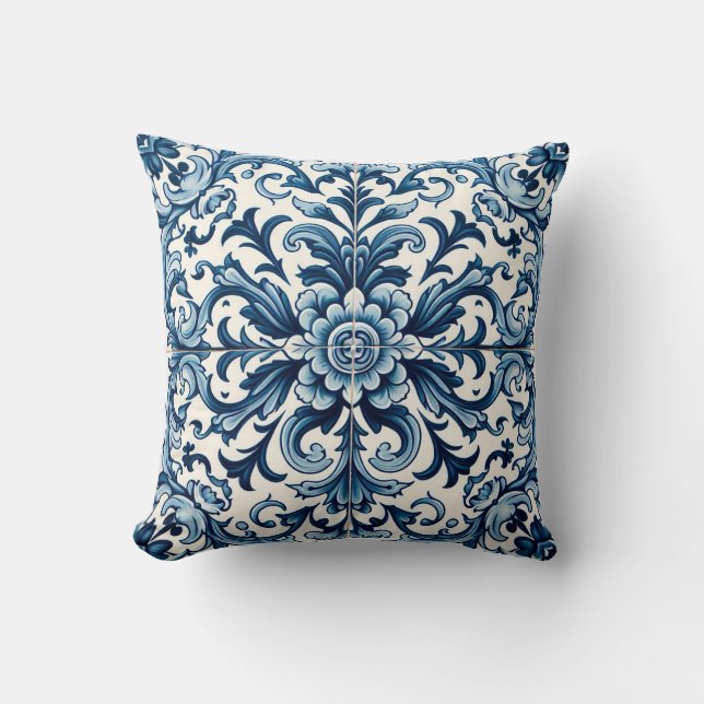 Portuguese blue tile throw pillow (Front)