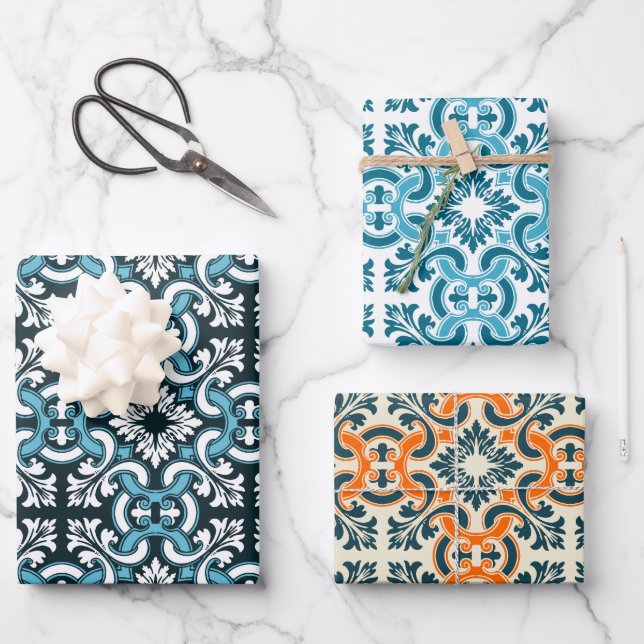 Portuguese blue tile wrapping paper sheets (Front)