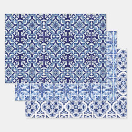 Portuguese blue tile wrapping paper sheets