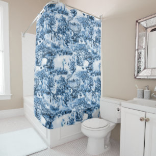 Portuguese blue tiles romantic scene pattern shower curtain