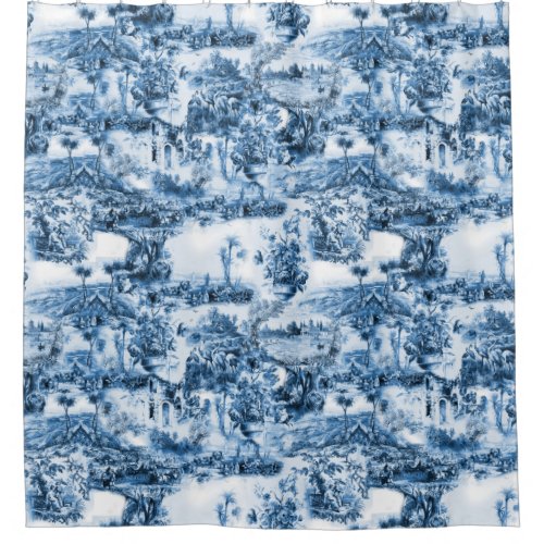 Portuguese blue tiles romantic scene pattern shower curtain