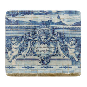 Portuguese blue tiles with two angels cutting board