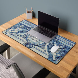 Portuguese blue tiles with two angels desk mat