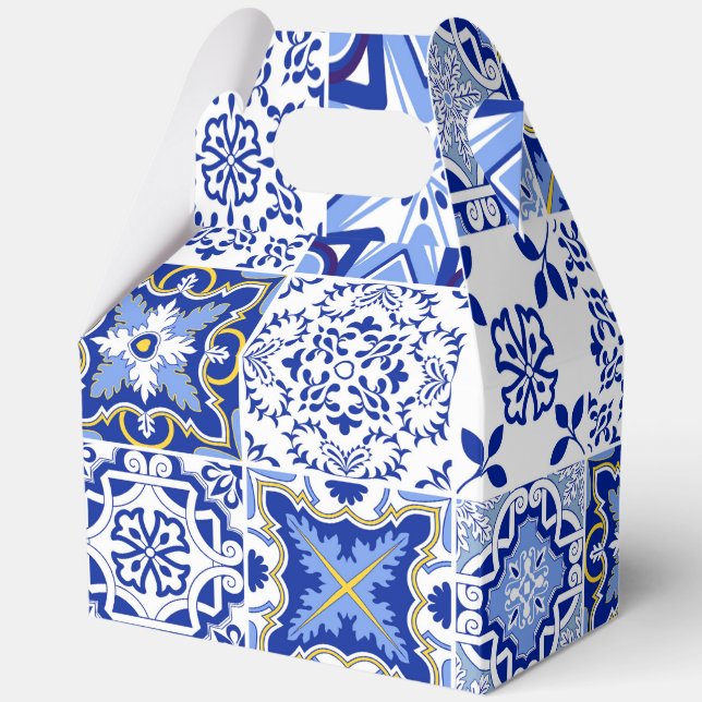 Portuguese Blue White Tile Pattern Favor Gift Box (Front)