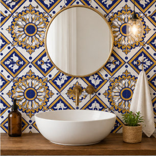 Portuguese Blue Yellow Mediterranean Floral  Ceramic Tile