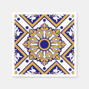 Portuguese Blue Yellow Mediterranean Floral Napkins