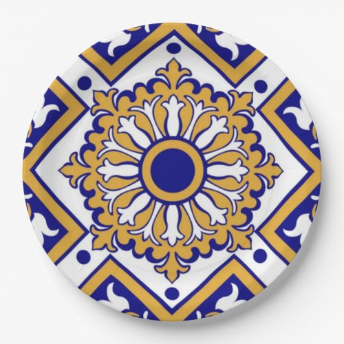 Portuguese Blue Yellow Mediterranean Floral Paper Plates