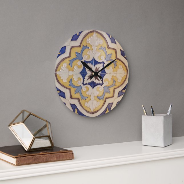 Portuguese Blue Yellow Tile Wall Clock (Office)