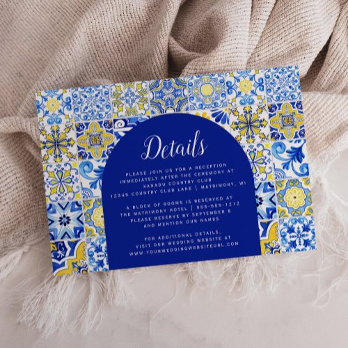 Portuguese Blue Yellow White Tiles Arch Wedding Enclosure Card