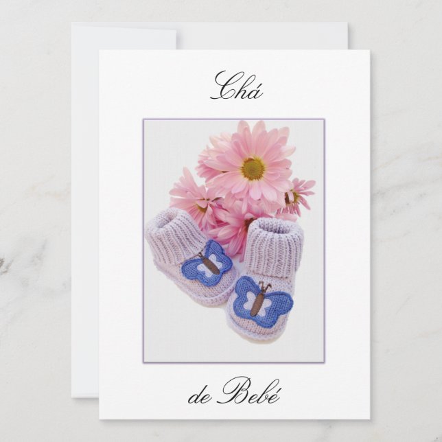 Portuguese: Botinhas: Convite Chá de Bebe Invitation (Front)