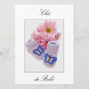 Portuguese: Botinhas: Convite Chá de Bebe Invitation