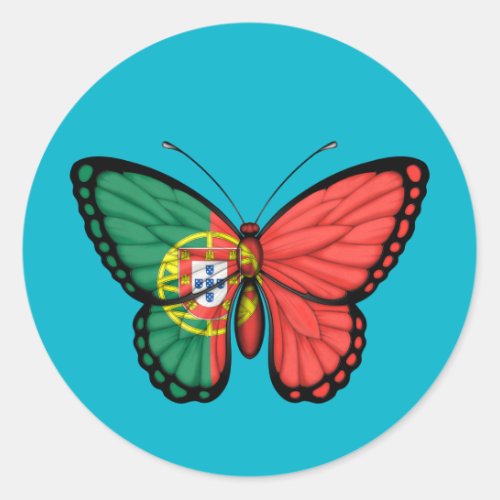 Portuguese Butterfly Flag Classic Round Sticker