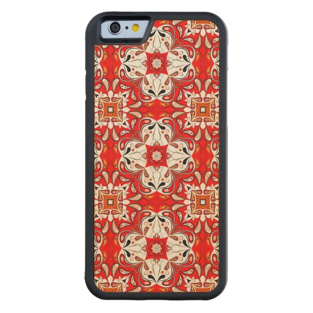 Portuguese Ceramic Tile Pattern Carved Wood iPhone Case (Back)