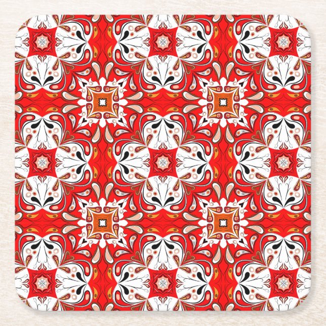 Portuguese Ceramic Tile Pattern Square Paper Coaster (Front)