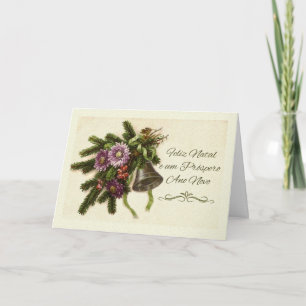 Portuguese Christmas Greens and Bell Vintage Holiday Card