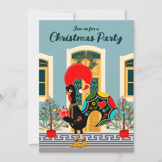Portuguese Christmas House Party with Rooster  Invitation (Front)