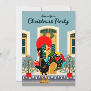 Portuguese Christmas House Party with Rooster Invitation