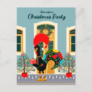 Portuguese Christmas House Party with Rooster Invitation Postcard