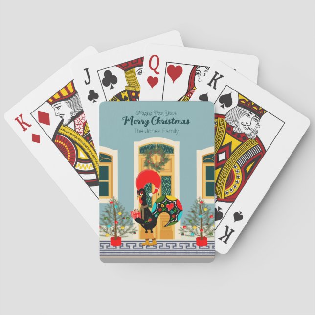 Portuguese Christmas house with Rooster Greetings Poker Cards (Back)