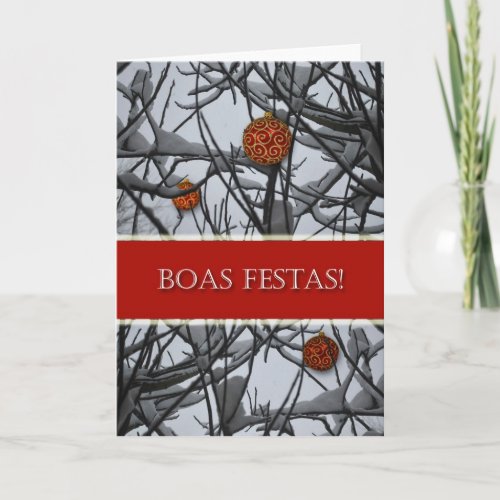 Portuguese Christmas Ornaments in Snow Holiday Card