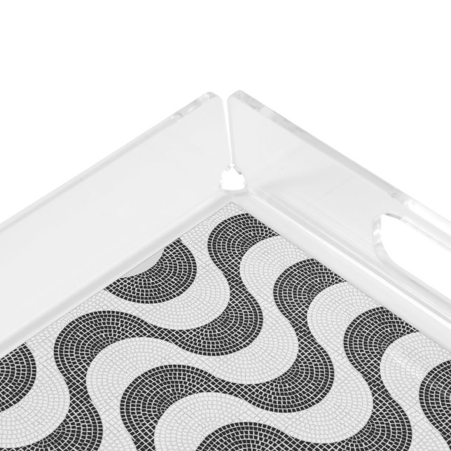 Portuguese cobblestone black and white waves  acrylic tray (Corner)