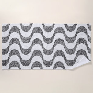 Portuguese cobblestone black and white waves  beach towel