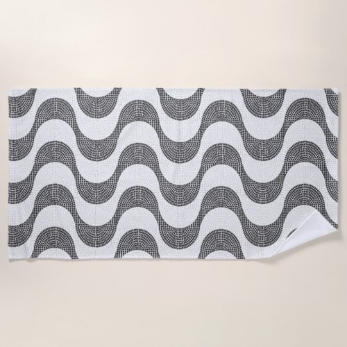 Portuguese cobblestone black and white waves  beach towel