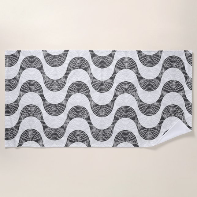 Portuguese cobblestone black and white waves  beach towel (Front)