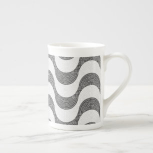 Portuguese cobblestone black and white waves  bone china mug