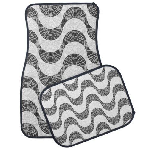 Portuguese cobblestone black and white waves  car floor mat