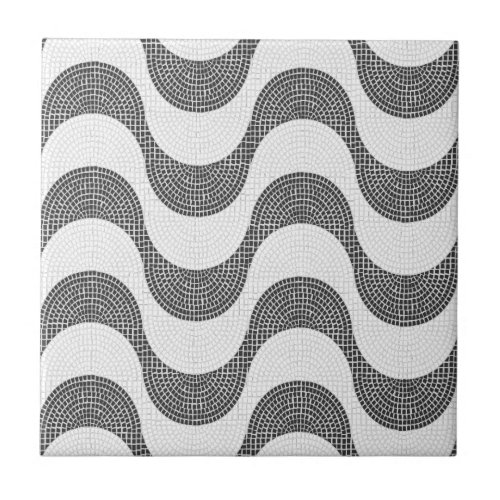 Portuguese cobblestone black and white waves  ceramic tile
