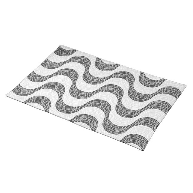 Portuguese cobblestone black and white waves  cloth placemat (On Table)