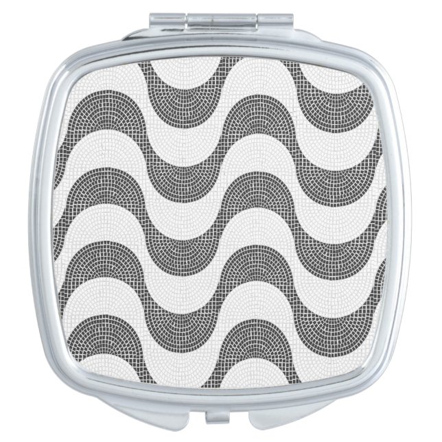 Portuguese cobblestone black and white waves  compact mirror (Front)