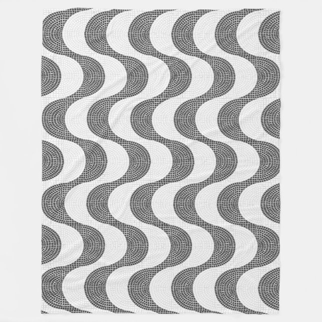 Portuguese cobblestone black and white waves  fleece blanket (Front)