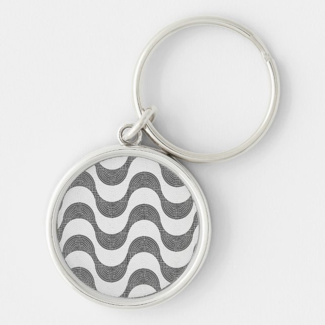 Portuguese cobblestone black and white waves  keychain (Front)