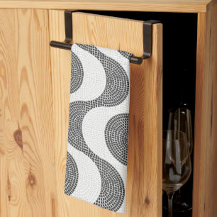 Portuguese cobblestone black and white waves kitchen towel